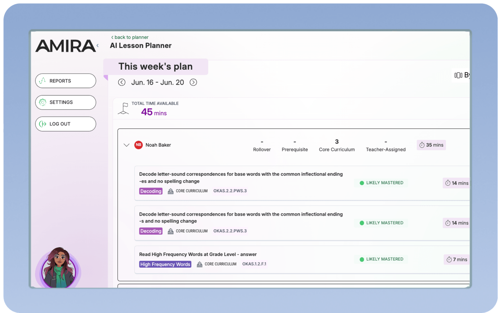 The lesson planner showing who needs support and where progress is accelerating